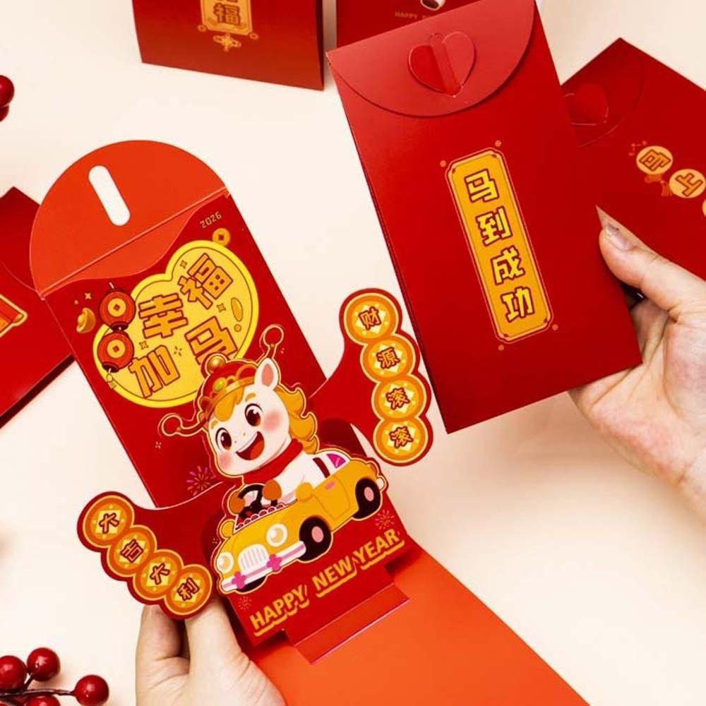 Traditional 3D Red Envelope Year of The Horse Paper Hongbao Spring Festival Red Wallet Thickened Blessing