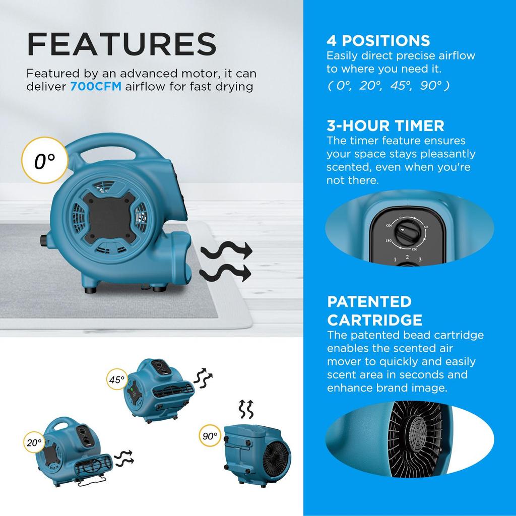 Fragrant breeze Floor Blower XPOWER Timer Air mover Blue Durable & Premium P-250T Grapefruit Scent Beads Air deodorization