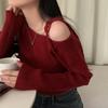 Elegant Off Shoulder Pullover Women Sweater 2025 Fashion Autumn Slant Shoulder Long Sleeve Knit Top Lace-up Solid Casual Korean Style Clothes