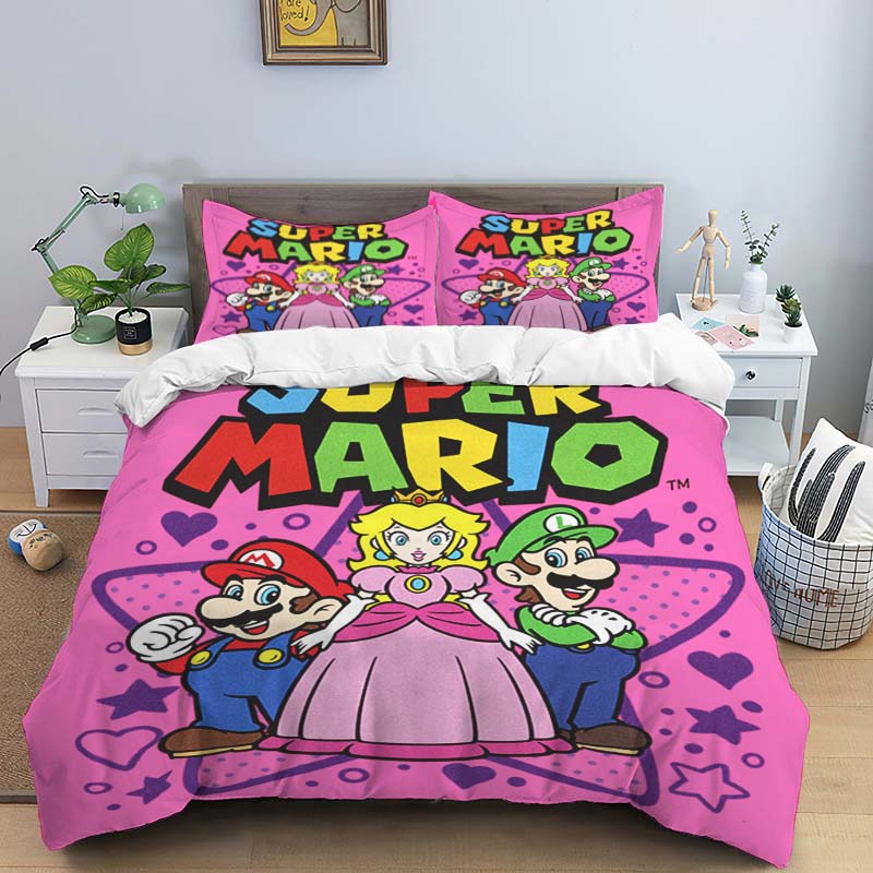 2026 New Super Mario Game-Themed Duvet Covers and Pillowcases – Suitable for Single, Double, Queen, and King Beds