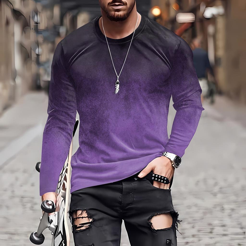 Муж. Футболка Круглый вырез Одежда Одежда На открытом воздухе Длинный рукав С принтом Модельер Винтаж