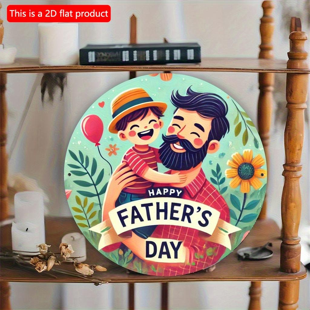 2d плоский 20*20см С Днем отца " Круглая деревянная табличка Идеально подходит для декора входной двери, крыльца, гостиной и спальни Идеальный подарок на День отца