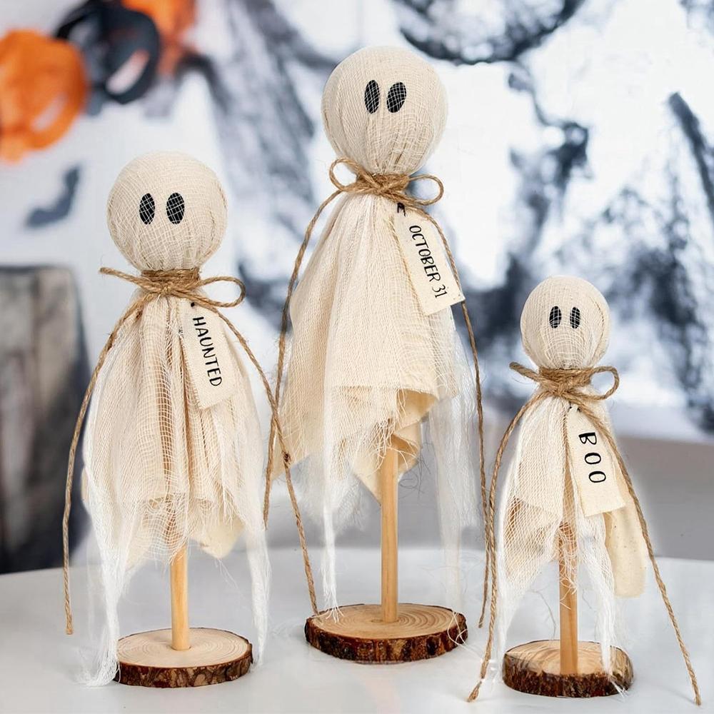3pcs Wooden Ghost Halloween Decorations Indoor For Halloween Party Supplies