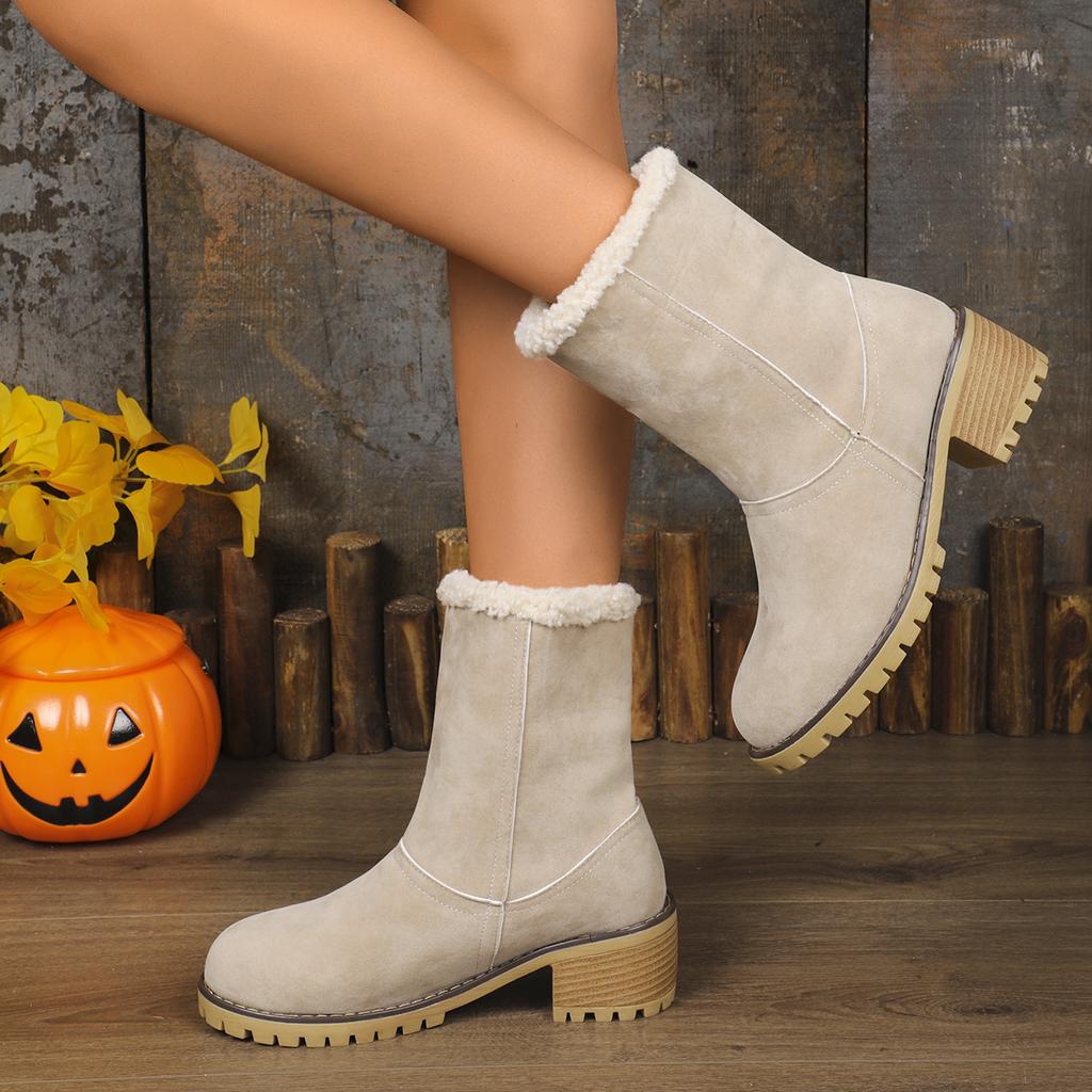 Женские сапоги, модные новые повседневные сапоги, удобные теплые квадратные осенние и зимние туфли с круглым носком, однотонные модные женские ботильоны