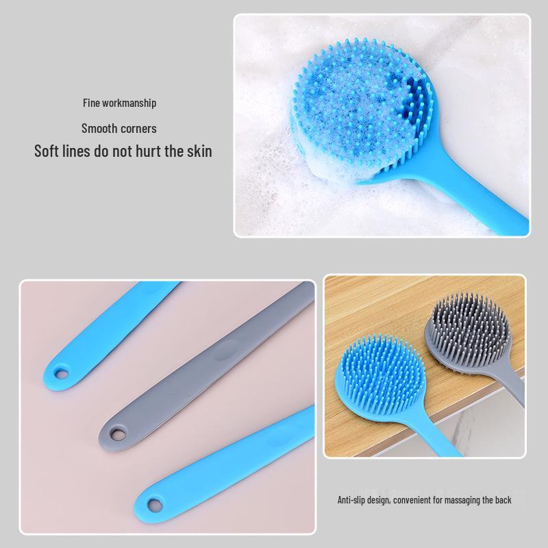 Silicone Double-Sided Bath Brush with Long Handle - Massage Back Scrubber.