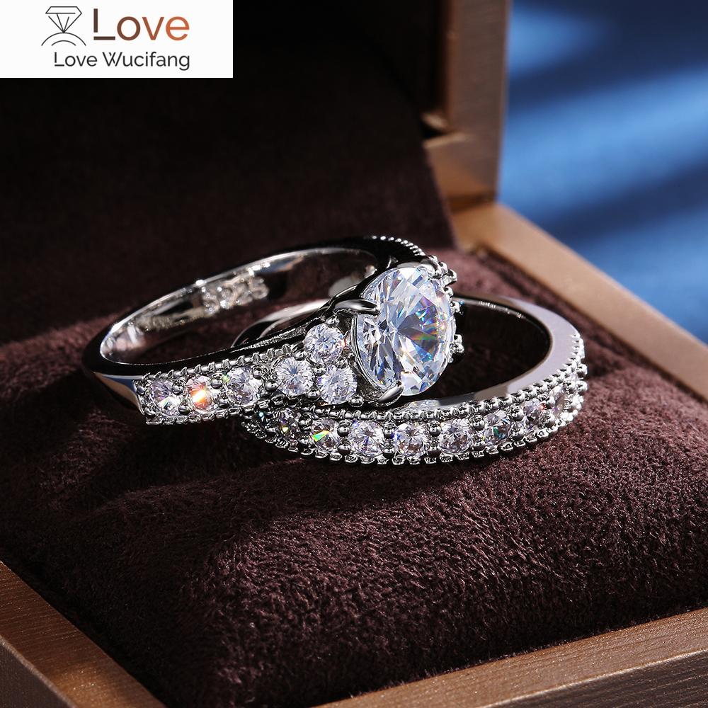 2 шт./комплект изысканные кольца из кристаллов циркония для женщин серебряного цвета модные обручальные кольца ювелирные изделия для пары