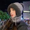Новые осенне-зимние шапки для женщин, вязаные шерстяные шарфы-интегрированные шапки для зимы, теплые шапки с плюшевой подкладкой для защиты головы от холода, шапки с защитой ушей