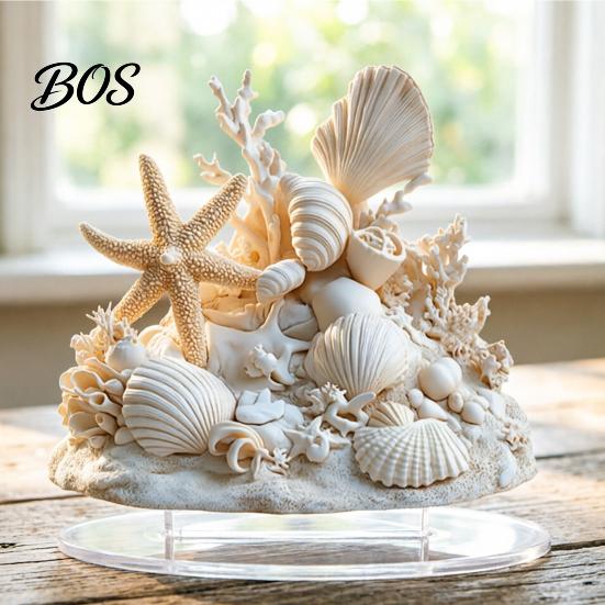 2D Flat Acrylic Decoration Coastal Shell Coral Ornament, Starfish with Theme Ornament Base, Ocean Shells Table Centerpiece for Home Desk Shelf