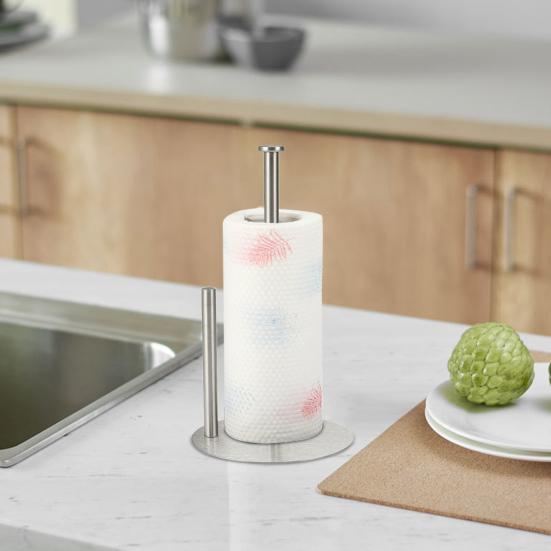 Vertical Tissue Holder Paper Towel Stand with Anti-Slip Weighted Base Kitchen Countertop Freestanding Paper Towel Rack