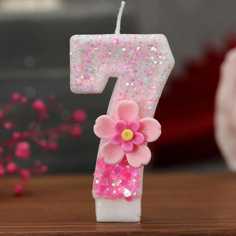 Birthday Candle Cake Topper Colour Changing Creative Number 0-9 Candle Flowers Digital Candles Girl Birthday Party Decoration