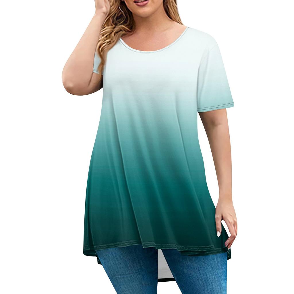 Women's Fashion Large Size Round Neck Short Sleeve Casual Print Loose Pullover Top