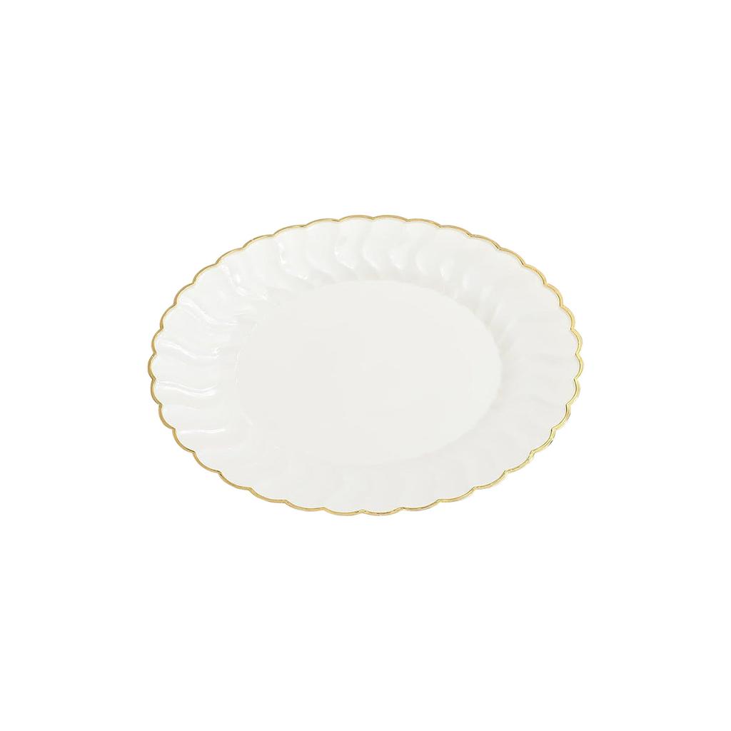 Beige Plate With Gold Border, Disposable Lace Plastic Plate, Disposable Tableware For Weddings And Parties, High-end Dining Plate
