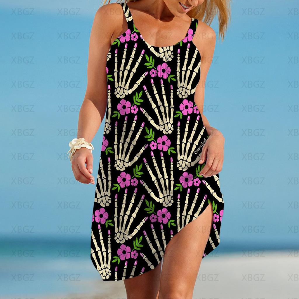 Платья для вечеринок Пляжные женские 2024 Sling Cover-ups Готические бикини Череп Цветок Сексуальная мода Бохо Одежда Выходная 3D цифровая печать