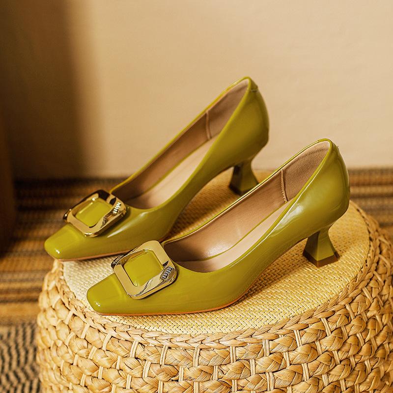 Французские туфли женские новинка весна-осень 2025 года легкие туфли на высоком каблуке квадратной формы лакированные красные туфли на высоком каблуке женские туфли-шпильки