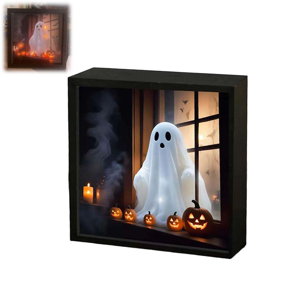 LED Halloween Night Light Wooden Ghost Painting Frame Lamp New Desktop Decor Ornaments Gifts