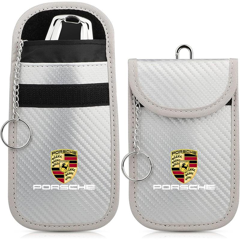 lczcr3 Leather Car Key Case Signal Blocker Bag Shielding Pocke For Porsche Panamera Cayenne Taycan 911 718 Macan Carrera-GT 928 944 968