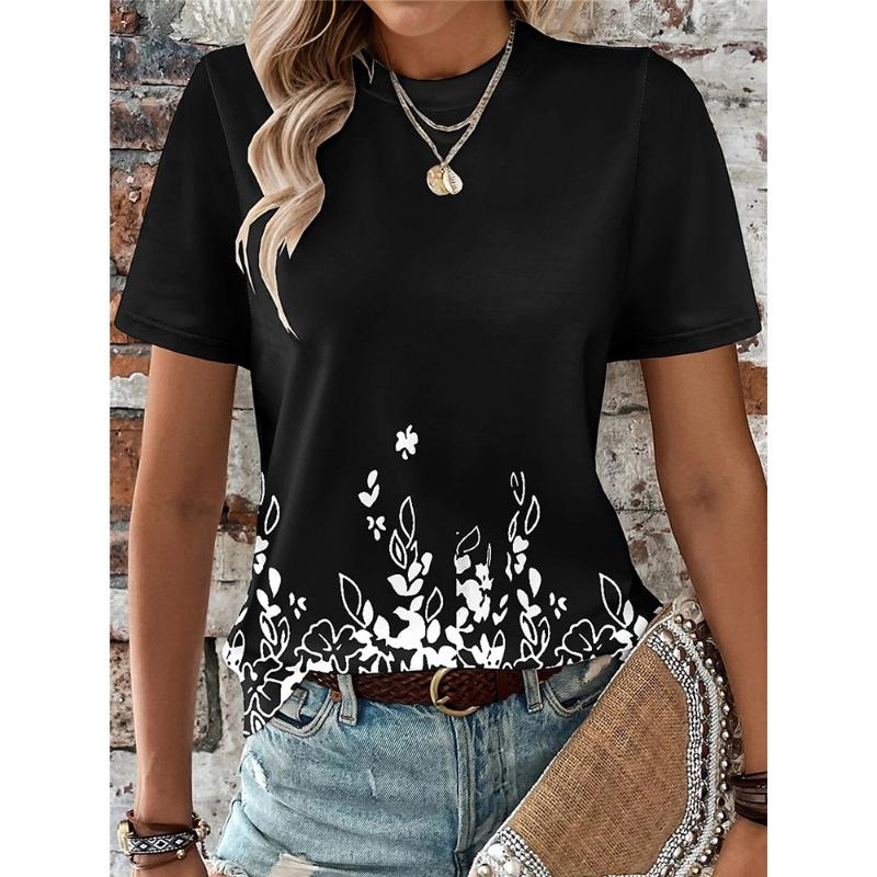 Summer Color Blocked Striped Print Elegant Short Sleeved Women's Commuting T-Shirts Women’s