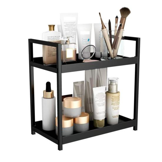 Стеллаж для хранения на столешнице, двухслойный, прочный, металлический, для дома, офиса, гостиной, кухни, ванной комнаты, органайзер для косметики
