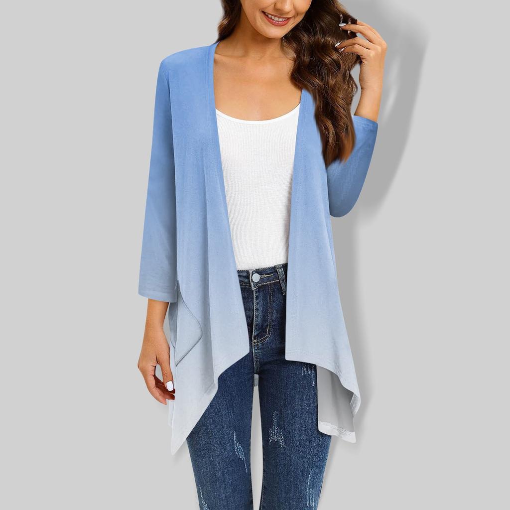 Женский кардиган неправильной формы с градиентным принтом и рукавами три четверти, куртка с карманами