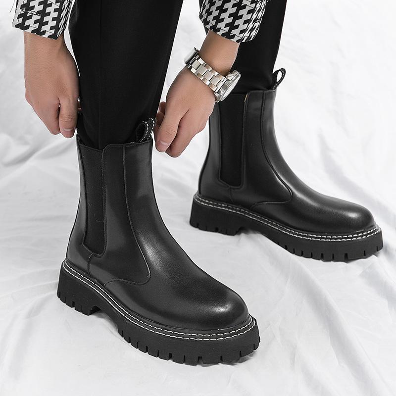 2025 Autumn Men's Chelsea Boots Versatile Thick-soled Martin Boots Medium Tube Sleeve Lazy Boots Men's Boots
