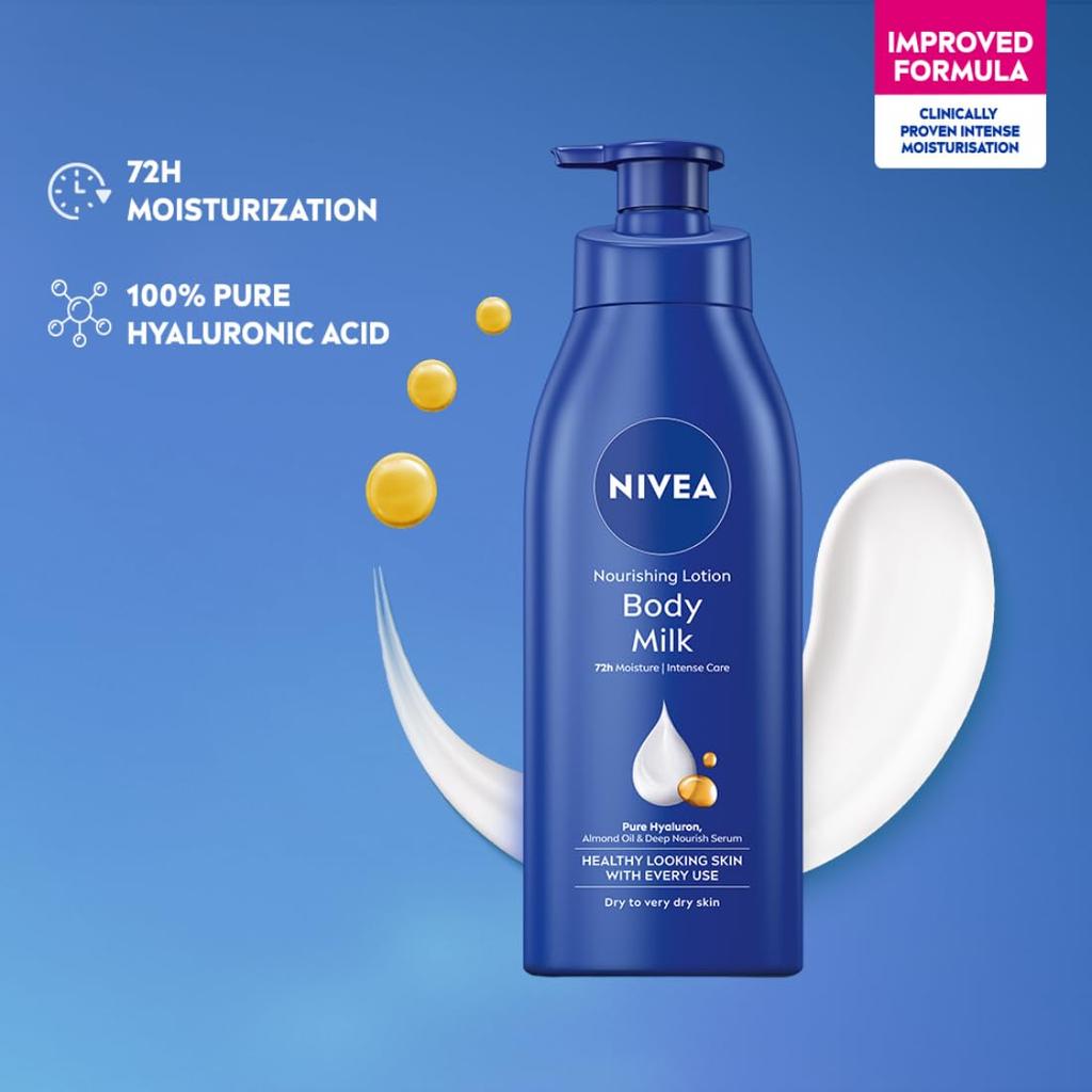 Nivea Nourishing Body Milk 400ml With 2X Almond Oil, 48H Moisturization For Very Dry Skin, Smooth & Healthy Skin Lotion