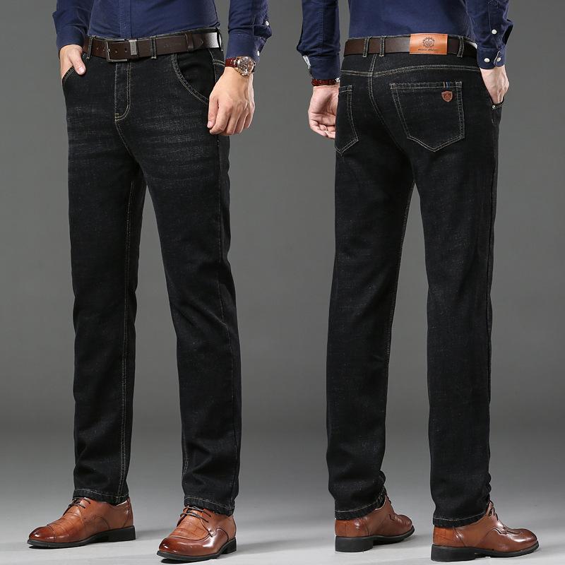 Весна и осень 2024 года, новые джинсы со средней талией для мужчин с толстым бархатом и свободные прямые брюки большого размера для мужчин
