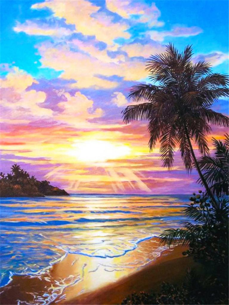 DIY Алмазная вышивка 5D пейзаж пляж вышивка крестиком закат побережье круглая алмазная живопись мозаика со стразами подарок на Новый год