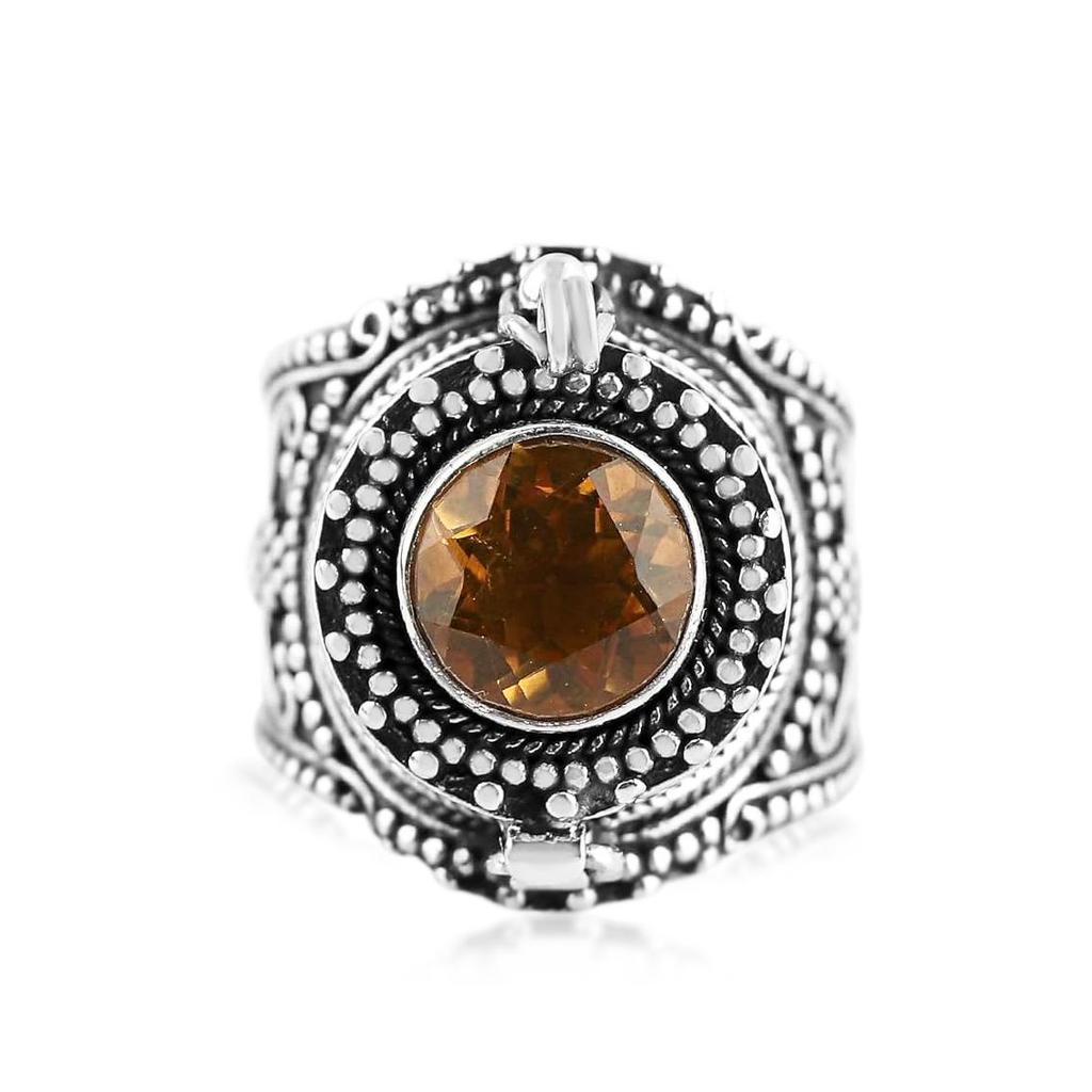 Кольцо с дымчатым кварцем и драгоценным камнем из стерлингового серебра 925 пробы Poison Box Designer Ring, уникальное кольцо, эффектное кольцо, новогодняя распродажа