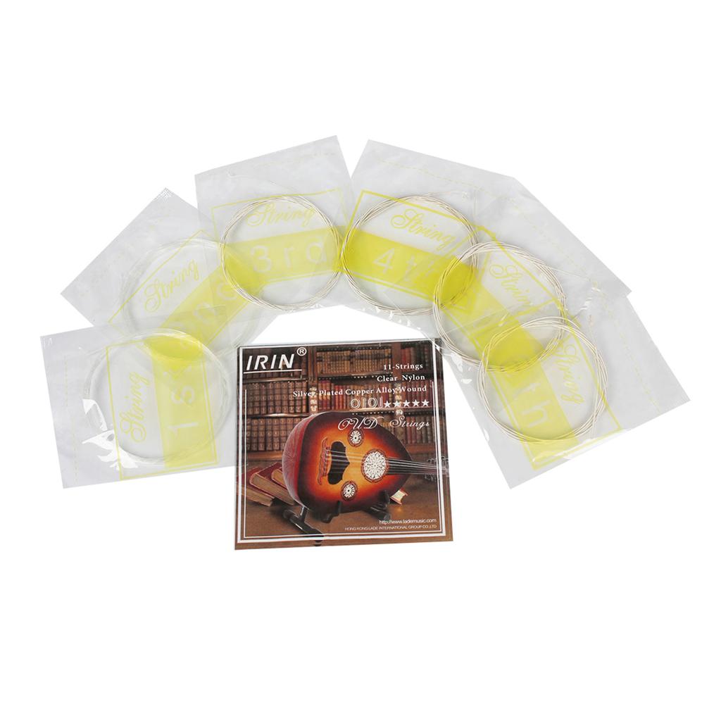 Oud Strings Set Clear Nylon Silver-Plated Copper Alloy Wound Strings Replacement Oud Accessories Parts (11 Strings)