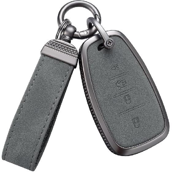 YO&YOYE Compatible With Chevy Key Fob Cover With Keychain Leather Key Case Protector For Chevrolet Equinox Camaro Cruze Malibu Sonic Smart Key (Grey)