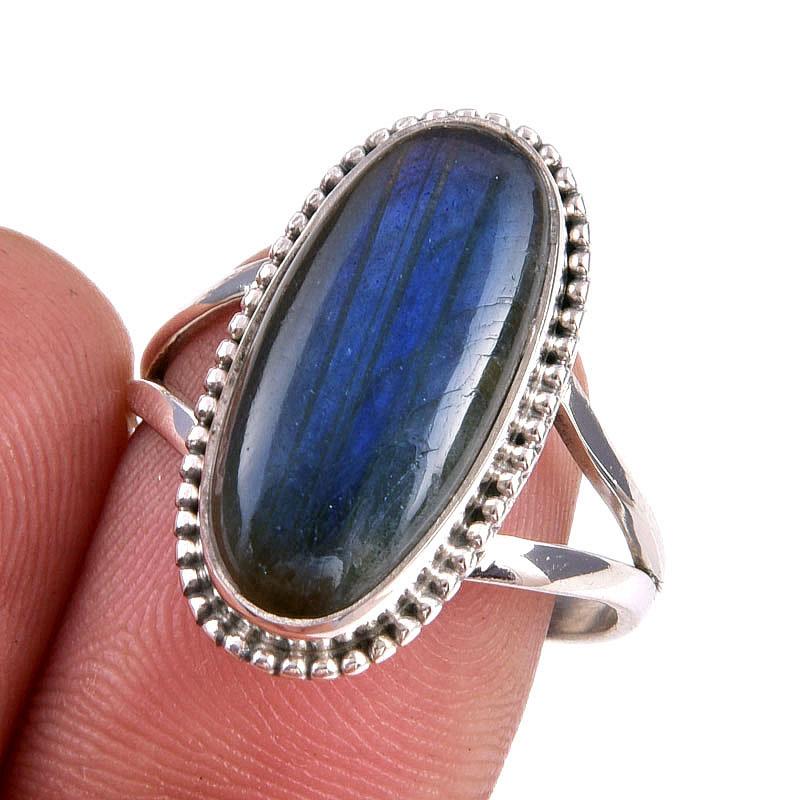 Natural Labradorite Gemstone 925 Solid Sterling Silver Jewelry Ring Size 9 Q9b52