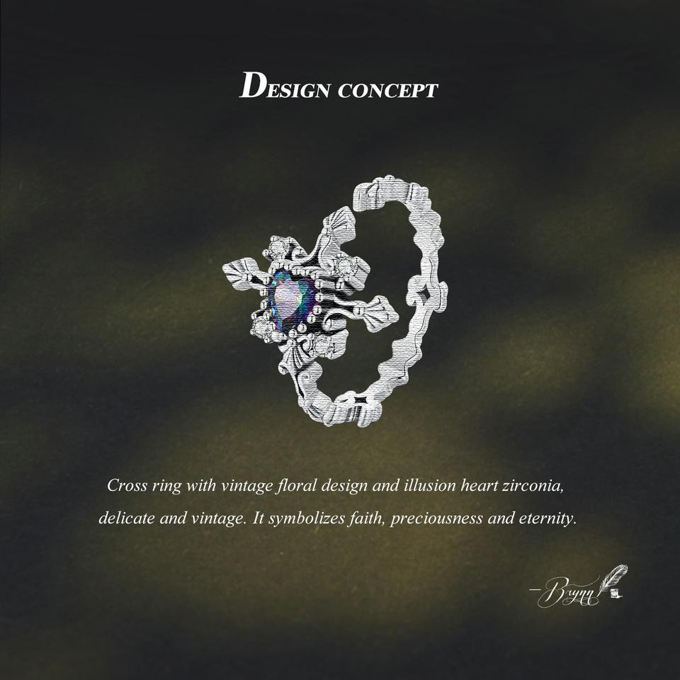 BAMOER, классическое кольцо из стерлингового серебра 925 пробы с крестом, регулируемое кольцо в стиле ретро с сердечком и цирконом для женщин, вечерние ювелирные изделия