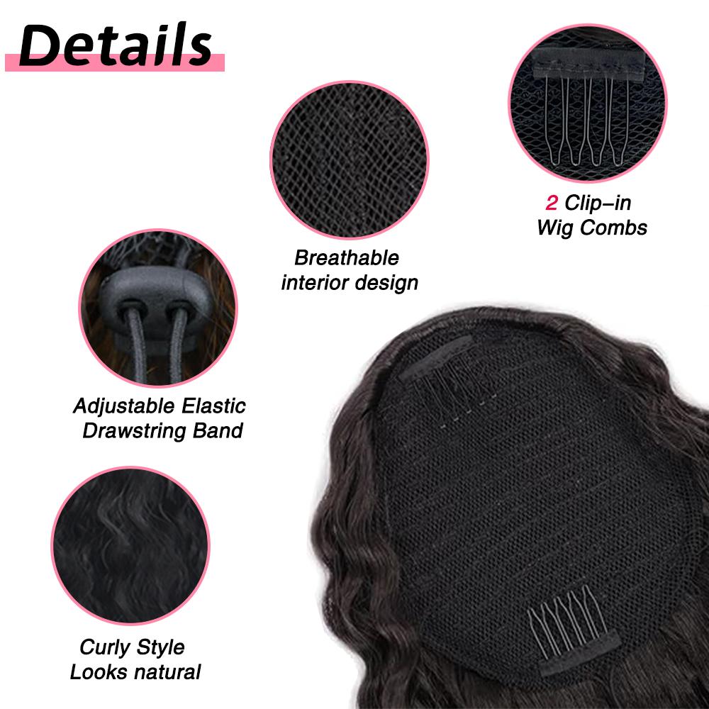 MISS WIG Synthetic Elastic Drawstring Loose Wave Curly Scrunchies Ponytail Extensions 12inch Ponytail Wig for Women
