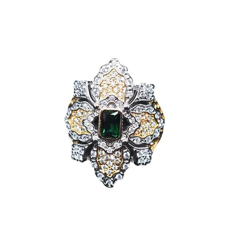 Плетение Гравировка Золотая Имитация Изумруда Костюм Кружево Полый Нить Кольцо Длинные Серьги Зеленый Бриллиант Ожерелье