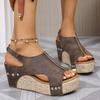 Fashion Retro Thick Sole Wedge Sandals for Women Summer Peep Toe Chunky Platform Sandals Woman Hollow PU Leather Roman Sandalias Mujer