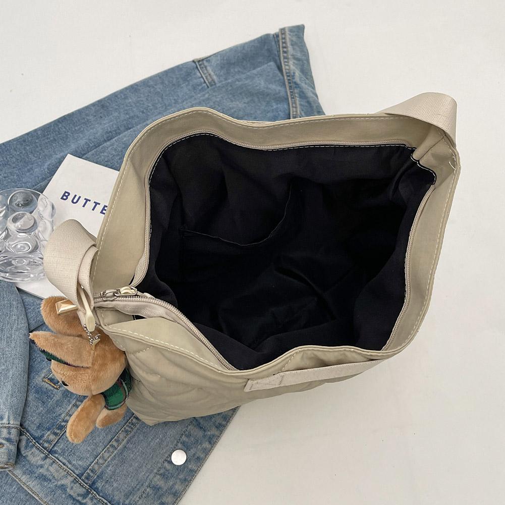 Women Quilted Tote Bag with Pendant Puffy Crossbody Bag Large Capacity Satchel Sling Bag Padded Shoulder Bag Daily Dating Bag