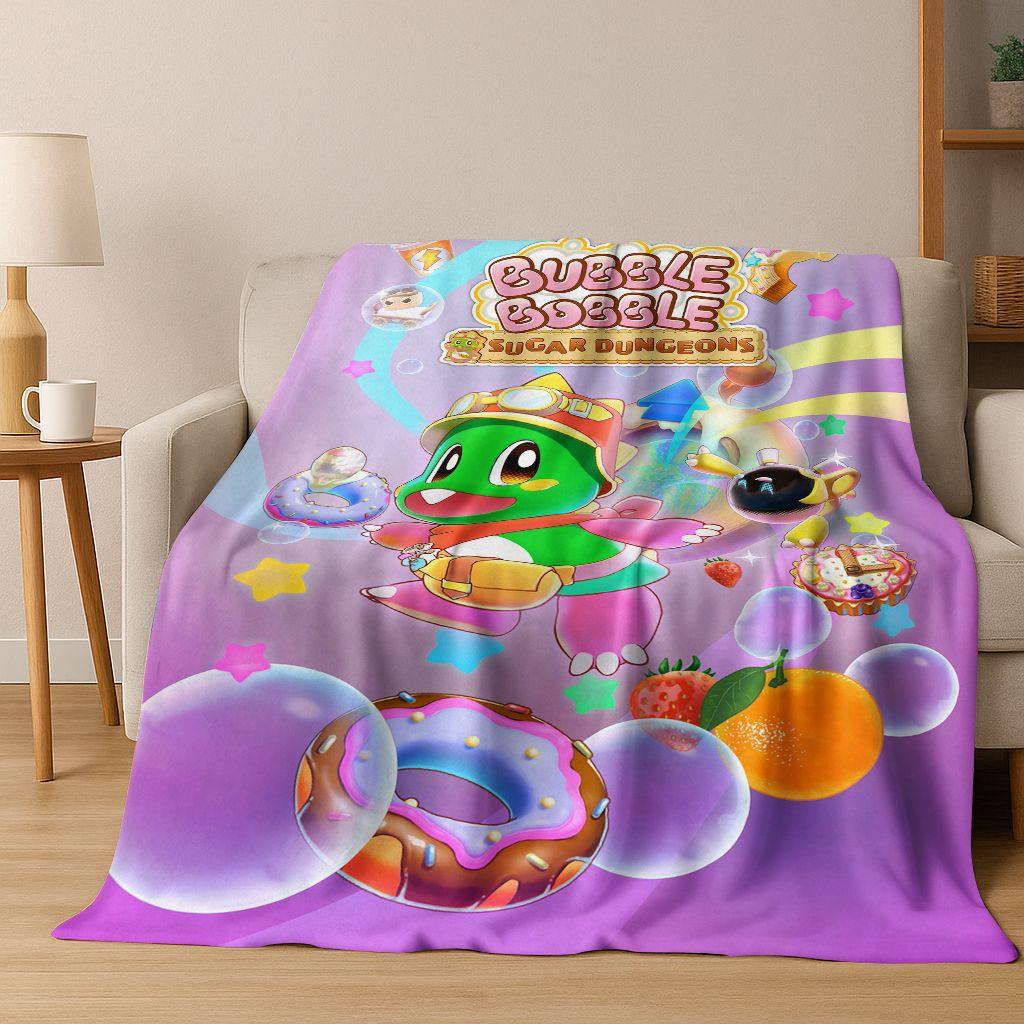 3D Retro Game Bubble Bobble Cartoon Flannel Blanket,Cozy Soft Throw Blanket for Home Bedroom Bed Sofa Picnic Cover Gift Kids
