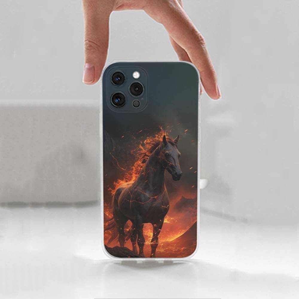 Скачущая Лошадь Животное Для iPhone 12, Mini, 16, X, 17, Plus, 11, Max, 13, XR, 15, Pro, 14, SE, XS, Прозрачный Мягкий Чехол