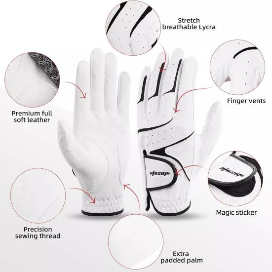 Men's Left Hand Golf Glove Wet Weather Grip Golf Glove for Golfer Breathable Flexible Faux Leather Golf Gloves