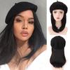 Парик-шляпа, женский парик, парик-берет, короткие прямые волосы, черный берет, наращивание парика, шляпа, прямые наращивание волос из химического волокна