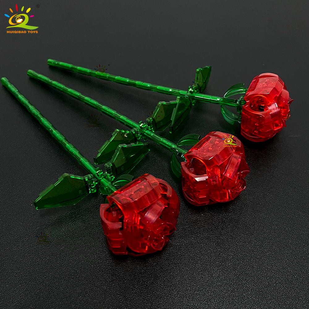 HUIQIBAO MOC Модель Цветка Розы Строительные Блоки DIY Вечный Букет Наборы Кирпичей Игрушка Для Детей Девочки Украшение Дома Новогодний Подарок