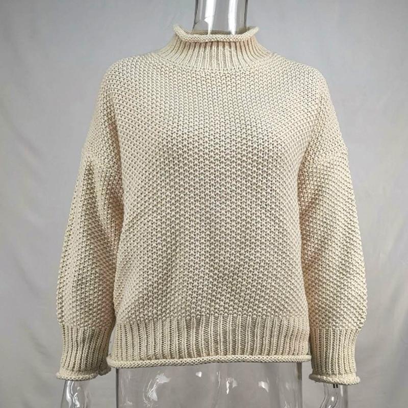 New Autumn Long Sleeve Loose Casual Knitwear Sweater Women Winter Half High Neck Pullover Sweaters for Women Fashion Plus Size Knitted Sweater 24889