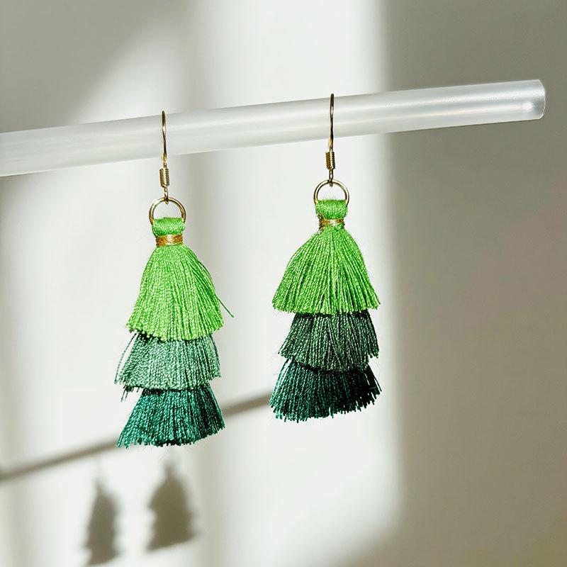 Серьги-кисточки с градиентом в виде рождественской елки - Европейские/Американские праздничные украшения для ушей 2024