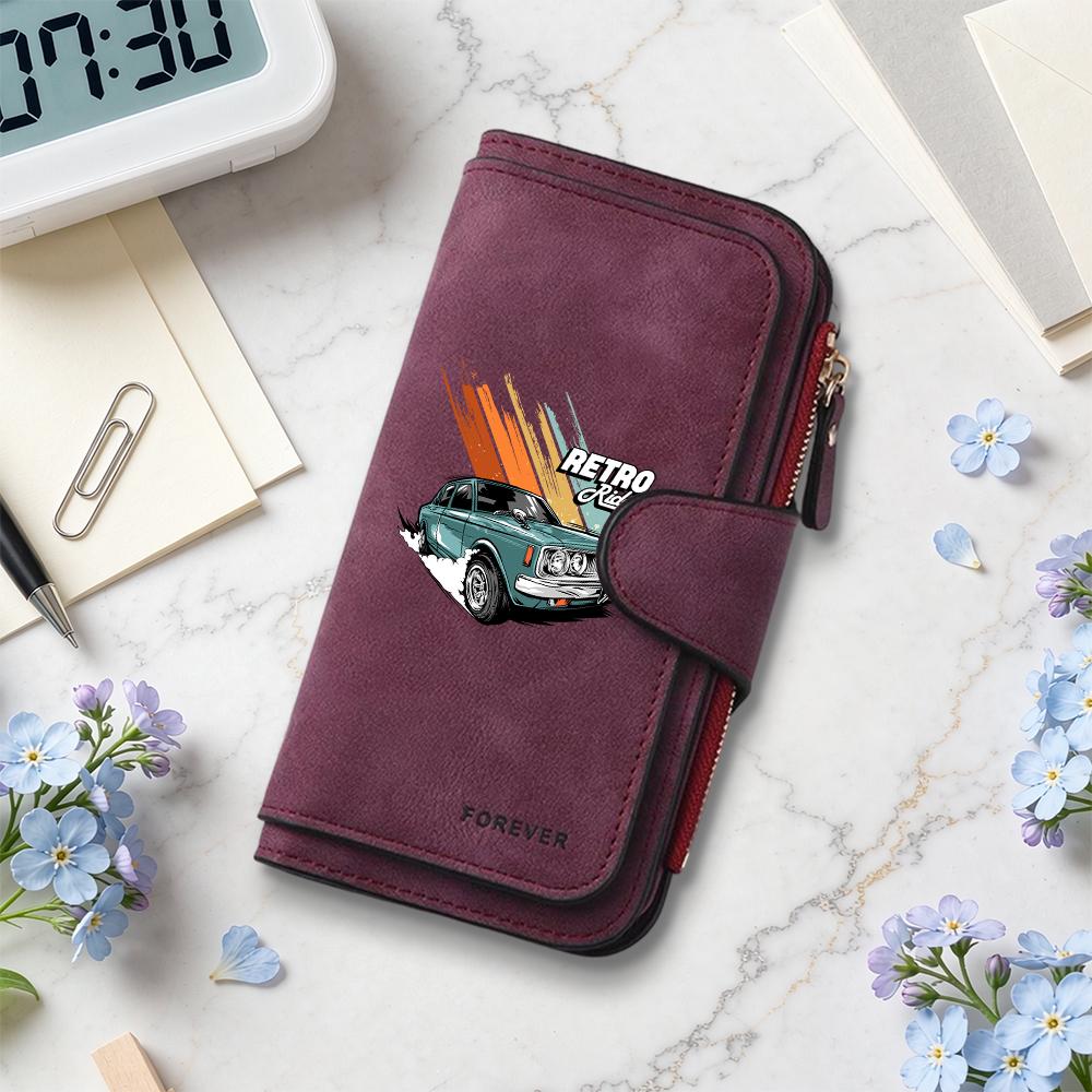 Retro Car Printed Long Wallet Large Capacity Card Holder Fashion Portable Multi Slot Purse for Daily Use