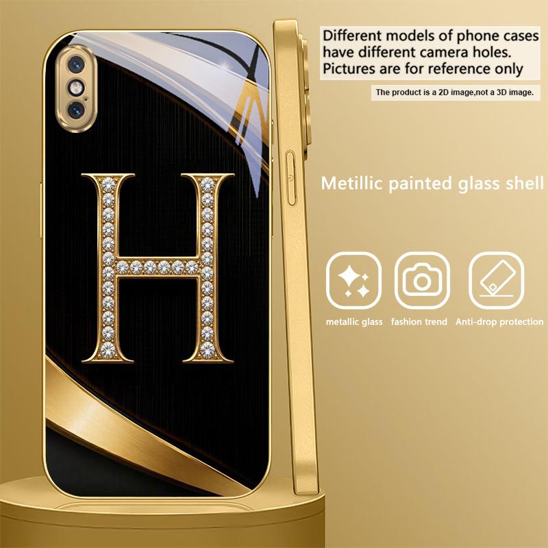 Изысканные буквы ' P H ' Для iPhone Air 16E 15 PRO 14 13 Plus 12 mini 11 17 Pro Max XR 16 17ProMax 17Pro Золотой стеклянный чехол для телефона