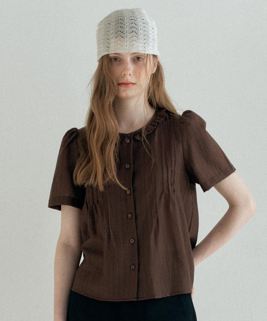 YUPPE Pleated Frill Shirt_Brown