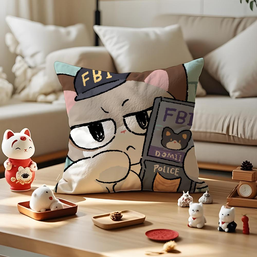 Cute Cat And Dog Cushion Cover Anti-dustmite Pillowcase Invisible Zipper Silky Short Plush Sofa Cushion Cover