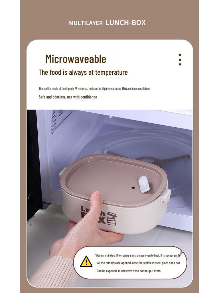 Stainless Steel Insulated Bento Lunch Box for Office & Students, Microwave-Safe Portable Meal Container.