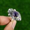 Регулируемое кольцо-цветок с несколькими камнями из серебра 925 пробы с натуральным шевронным аметистом