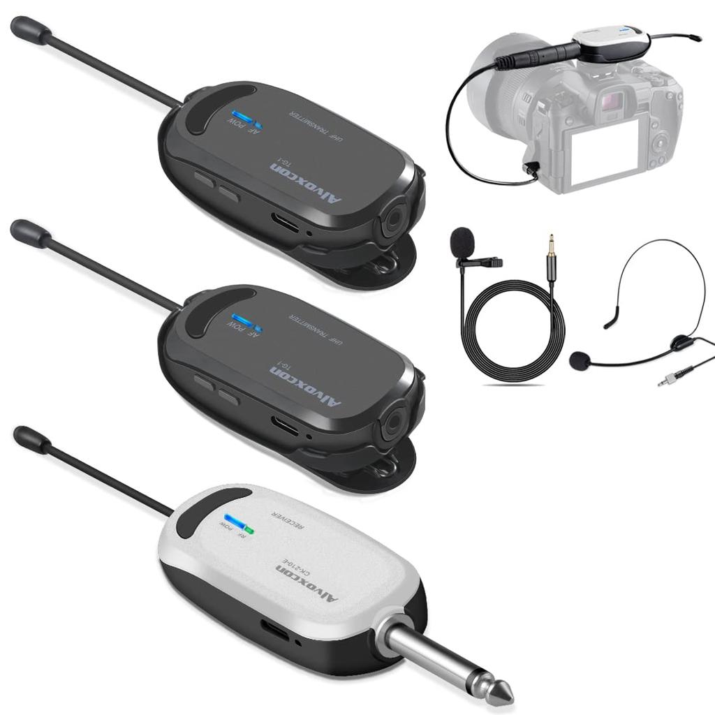 Alvoxcon Wireless Microphone Headset, Lapel Microphone, Wireless UHF Clip-on Microphone, for Video Recording, Recording, and Loudspeakers, Cameras,